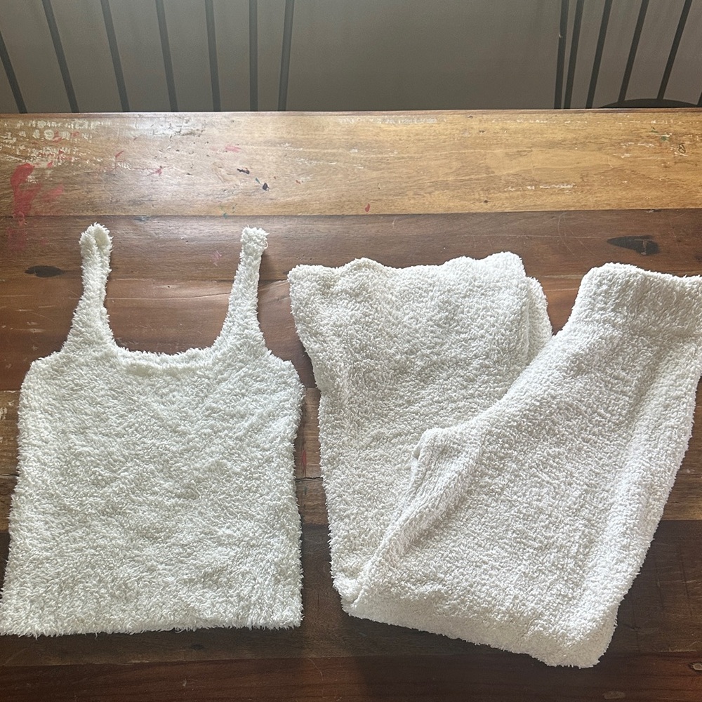 SKIMS Cream Cozy Wide Leg Pants & Tank Set